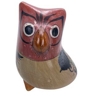 Tonala Pottery Hand Painted Mexico Owl Bird Folk Art Figurine Terra Cotta VTG